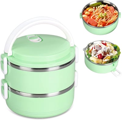 Geïsoleerde Lunchbox - Thermos Voedselcontainer - Warme Maaltijden Meenemen - Stapelbaar Roestvrij Staal - Groen