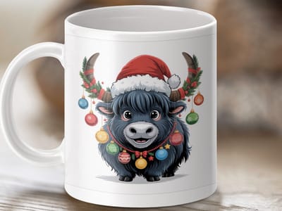 Mok Kerst Yak mok, feestelijke koe mok, vakantie dier mok, schattige dieren mok, Nieuwjaar cadeau mok, feestdagen mok