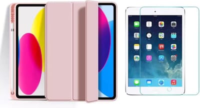 Techgrip - Tablet Hoes Geschikt voor iPad Air 1 en iPad Air 2 Inclusief 9H HD Screenprotector Beschermglas - 9.7 inch Smart Cover Tablet hoes met Aan en Uit functie - Bookcase hoes met styluspen opbergvak Roze