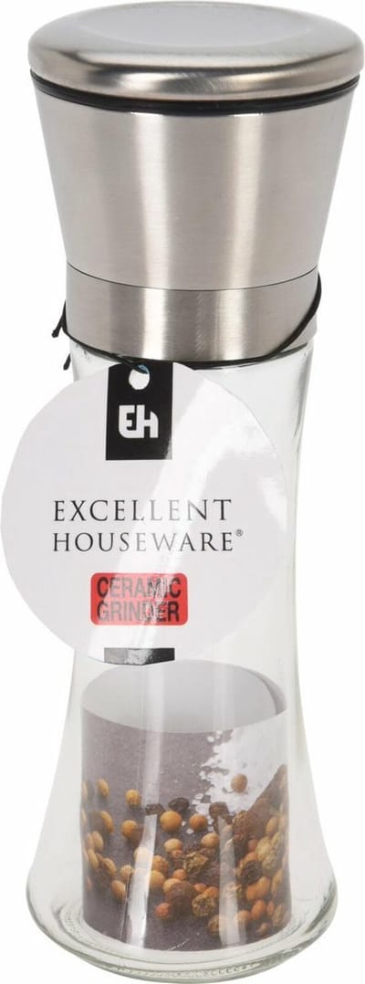 Excellent Houseware Zoutmolen - glas/rvs - Instelbare maalgraad - keramische maler - Zout