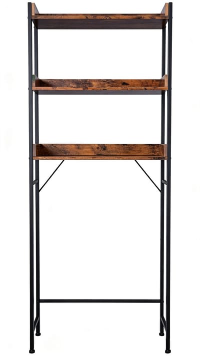 Opbergrek,badkamerrek 63x25x165 cm,bruin + zwart displayrek met 3 open planken, kan boven het toilet of de wasmachine worden geplaatst om ruimte te besparen. Gemaakt van stevig en duurzaam metalen frame, eenvoudig te monteren