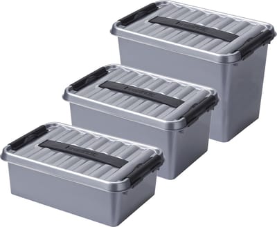 Sunware Opberg boxen - set 6x stuks - 9-6-4 liter - kunststof - grijs - met deksel - opslag manden - kisten