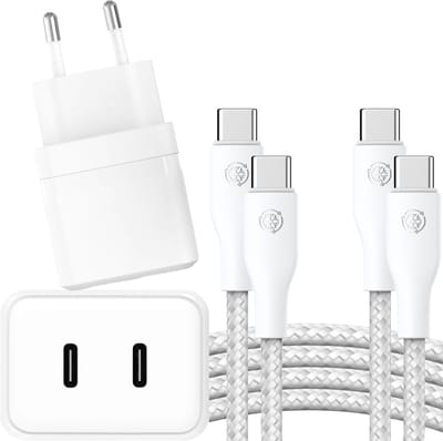 Snellader 2 Poorten met usb-C Kabel 3 Meter - Super Fast Charger - 35w - Geschikt voor Samsung Galaxy S24, S23, S22, S21, S20, Fold, Flip, Ultra Plus