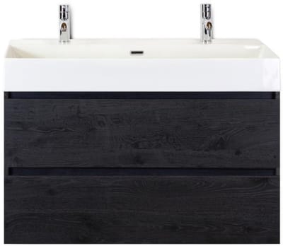 Maxx XL Badmeubelset 100 cm - Black Oak - Wastafel Kube 2 Kraangaten