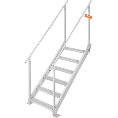 VEVOR 6-traps zwemtrap met twee leuningen, bootladder 800x1850x2092mm, zwembadladder van aluminiumlegering, trapladder belastbaar tot 250kg, 10cm pedalen, ideaal voor havens, boten, zwembaden
