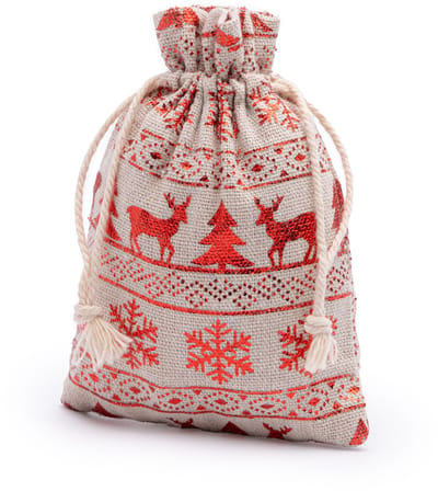 10 Kerstverpakking zakjes met Kerstprint 100% katoen, HERBRUIKBAAR model Simut 10 cm x 14 cm