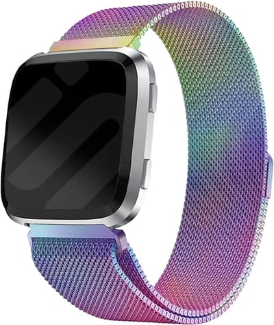 Milanees Smartwatch bandje - Geschikt voor Fitbit Versa / Versa 2 Milanese band - rainbow - Strap-it Horlogeband / Polsband / Armband - Maat: Maat S