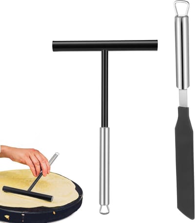 Pannenkoek Gereedschap - Crêpe Set - Beslag Verdelen - T-Vorm Ontwerp - 2 Delig - Zwart