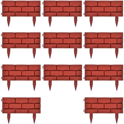 Grasrand met Steenlook - 11 Stuks - 5 Meter Totaal - Kunststof Gazonafboording - Rood Baksteen Design - Flexibele Borderrand - Hoogte 29 cm
