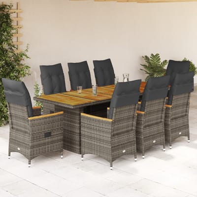 vidaXL - 9-delige - Bistroset - met - kussens - poly - rattan - grijs