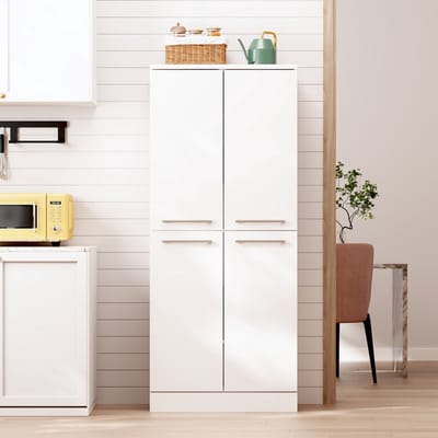 REDOM - Hoge voorraadkast - Hoogglans afwerking - Verstelbare planken - Moderne stijl - Eetkamer - MDF - Wit - 76 x 42 x 180 cm