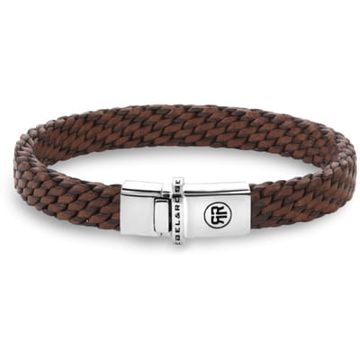 Rebel & Rose - Leren armband - Mastery Collection - Bruine lederen armband - heren - unisex - RR-L0169-S-M - 925 Sterling zilver - Maat M - 17,5 CM