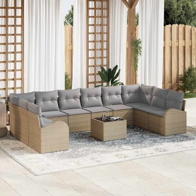 vidaXL Bankstel 11 st Beige [Synthetisch]: Polyrattan