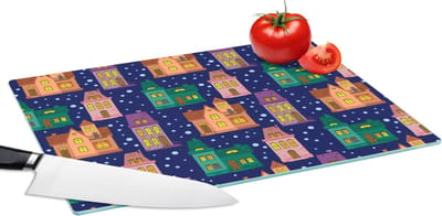 Glazen Snijplank - 39x28 - Winter - Patroon - Huis - Snijplanken Glas