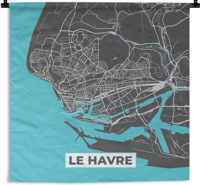 Wandkleed - Wanddoek - Le Havre - Plattegrond - Kaart - Stadskaart - Frankrijk - 180x180 cm - Wandtapijt