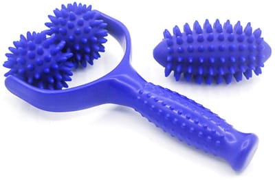 longziming -Massage Roller met Handvat - Verwisselbare Zelfmassage Roller - 3 Stekelballen voor Rug, Nek, Schouders, Armen, Benen en Voeten - Compact en Draagbaar
