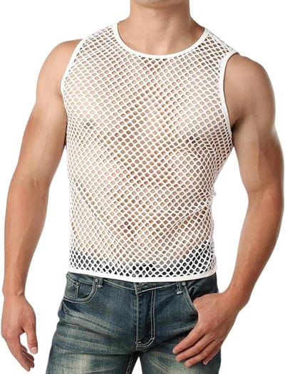Transparante Fishnet Tanktop voor Mannen - Sexy Mouwloze Mesh Top - Ademend Sportshirt voor Actieve Kleding