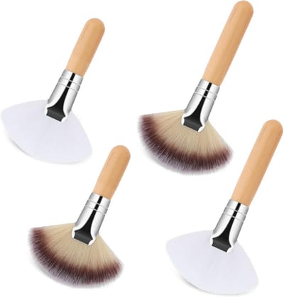 4x Zachte Gezicht Ventilator Kwasten Set - Luxe Make-up Kwast voor Blush en Highlighter