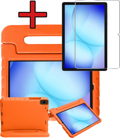 Hoesje - Geschikt voor Samsung Galaxy Tab A11 Plus / A9 Plus - Met Screenprotector - Kinderhoes - Shockproof Bumper - Kidsproof Case - Tablethoes - Kinder Hoes Cover - Oranje
