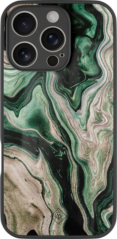 Casimoda® hoesje - Geschikt voor iPhone 16 Pro - Groen marmer / Marble - Luxe Hard Case Zwart - Backcover telefoonhoesje - Groen