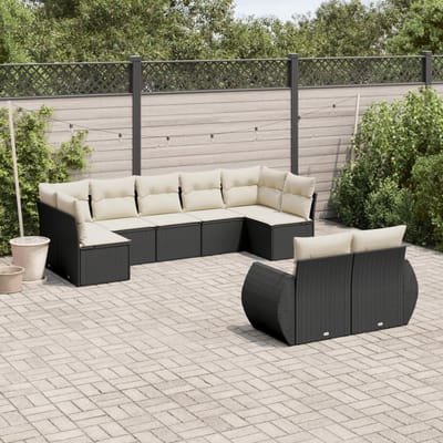 vidaXL - 9-delige - Loungeset - met - kussens - poly - rattan - zwart