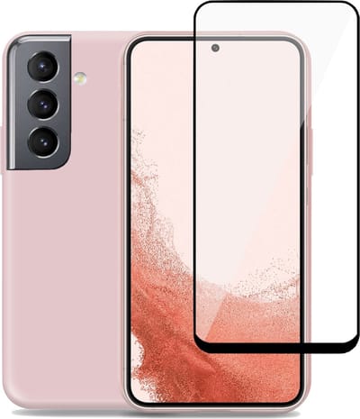 Hoesje geschikt voor Samsung S22 + Screenprotector – Full Screen Tempered Glass - Liquid Back Case Cover Rose
