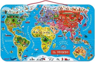 Houten Puzzelkaart - Magnetisch Speelgoed - Wereld Ontdekken - 92 Delen - 70x43 cm - Meerkleurig