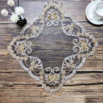 Luxe Borduurwerk Hand Kralen Hanger Vierkante Tafelmat Woonkamer Bureau Wandkast Stofhoes Kerst Bruiloft Decoratie Square 40cm