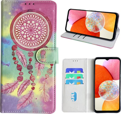 Hoesje geschikt voor Samsung Galaxy A14 Bookcase met dromenvanger print Roze