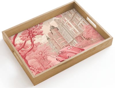 Dienblad hout 40x30 cm - Schootdienblad - City - Car - Pink - Borrelplank rechthoek - Plateau dienbladen