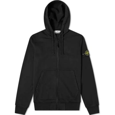 Stone Island Klassieke Effen Kleur Rits Hoodie Met Badge Unisex Hoodies Zwart 721564251-V0029 XS black