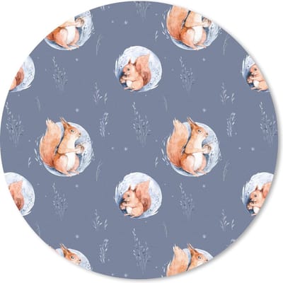 Muismat rond 20x20 cm - Mousepad Winter - Eekhoorn - Blauw - Ronde muismatten - Kerst - Cadeau - Kerstcadeau voor mannen en voor vrouwen