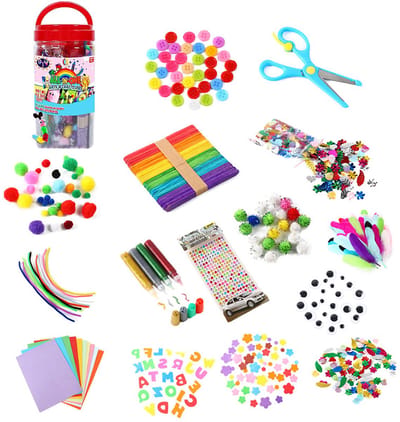 Knutselbenodigdheden Voor Kinderen – Complete Set Met Glitterlijmstiften, Pompons En Knutselgereedschap – Stimuleert Creativiteit, Concentratie En Geduld – Voor Meisjes En Jongens Vanaf 4 Jaar – Rood