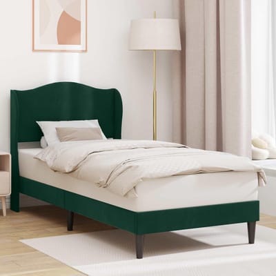 Modern Bedframe - Velvet Hoofdbord - Slaapkamer Inrichten - Robuuste Lattenbodem - 90 x 190 cm - Donkergroen