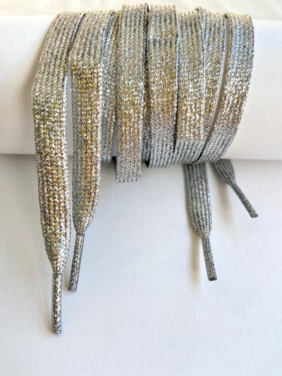 Schoenveters - Veters - Sneakerveters - Fat Laces - Plat - Zilver Glitter - Veterlengte 110 cm – Breedte 10 mm