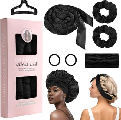 Satin Heatless Curlers Set met 8 Stuks, Haarrollers voor Nachtelijke DIY Krullen, Inclusief Douchekap, Haarbanden en Klemmen voor Zacht en Veerkrachtig Haar