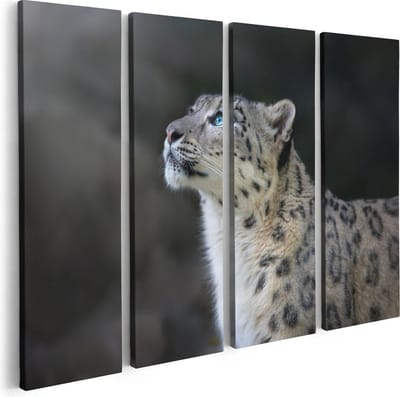 Artaza Canvas Schilderij Vierluik Luipaard Met Blauwe Ogen  - 80x60 - Foto Op Canvas - Canvas Print