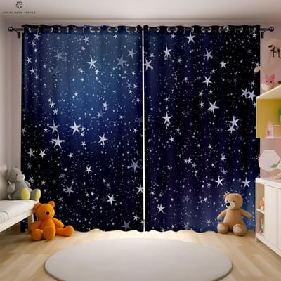 Cartoon Sterren, Maan En Wolken Bedrukte Gordijnen Voor Kinderkamer Decoratie Gordijnen Polyestervezel Makkelijk Te Wassen En Te Onderhouden W50xH130(CM)x2PCS&Rod pocket