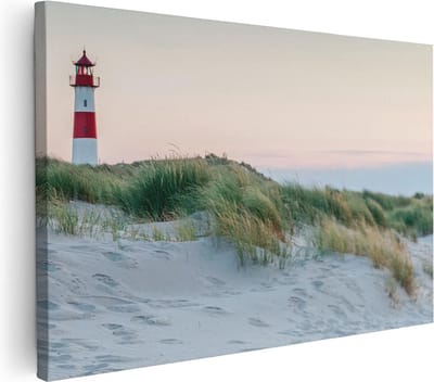 Artaza Canvas Schilderij Duinen - 30x20 cm - Klein - Wanddecoratie Strand En Zee - Muurdecoratie Vuurtoren - Schilderijen Op Canvas