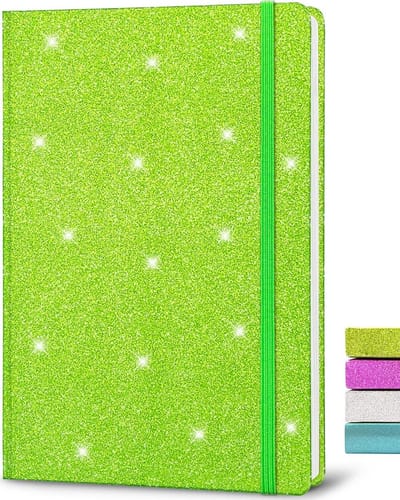 Allecto - Glitter Notitieboek - Dagboek voor Meisjes - Groen Hardcover - A5 Notitieblok met Elastische Sluitband - Journal voor Vrouwen - 80 Vellen...