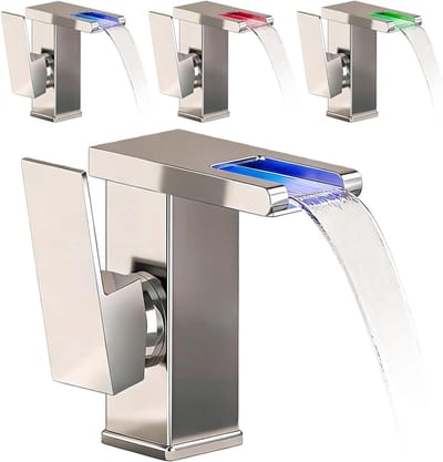 Moderne Zwarte Waterfall Kraan voor Badkamer, Enkelhandige Mengkraan, 3 Kleuren, Warm en Koud Water, Geschikt voor Wastafel met 60 cm Buizen