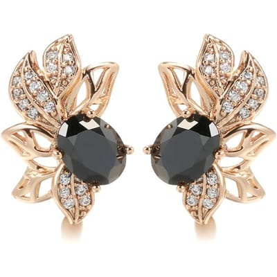 Boucles d'oreilles Fleur en Cristal Doré Rose pour Femmes Zircon Naturel Noir Accessoires Vintage Mariée Quotidien Bijoux Fins beige
