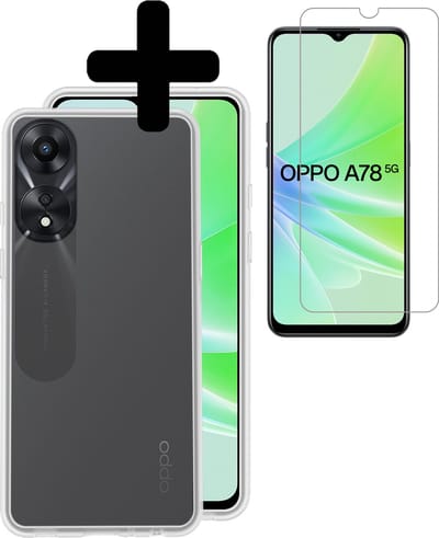 Hoesje - Met Screenprotector - Geschikt voor OPPO A78 5G - Sterk & Shockproof - Back Cover - Siliconen Case - Telefoon Hoes - Telefoonhoesjes - Transparant