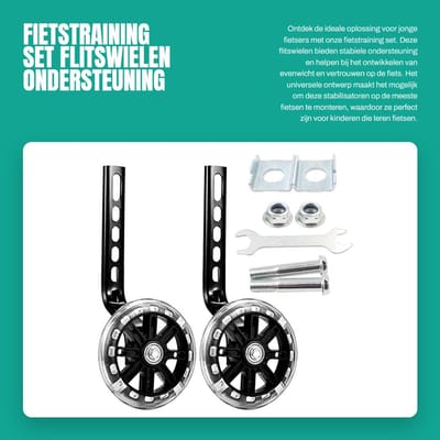Dailygoods- Fietstraining Set - Flitswielen - Fietsstabilisatoren - Steunwielen - Universele Fiets-trainingswielen - Verstelbare Montagebeugels - Fietshulpwielen