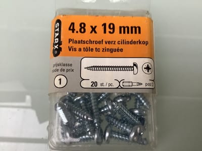 Star-X. Plaat schroef. Cilinder kruis kop. Verzinkt. 20 stuks. 4.8 x 19 mm. Schroeven.