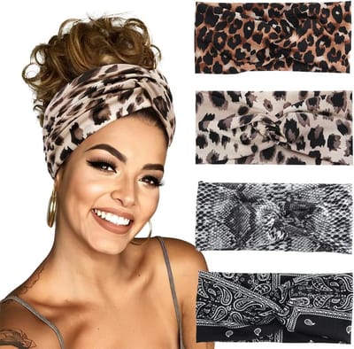Set van 4 Vrouwelijke Haarnetjes - Elastische Vintage Boho Haaraccessoires voor Yoga en Sport in Meerdere Kleuren