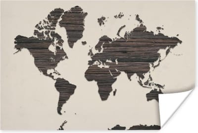 Poster 30x20 cm - Wereldkaart - Bruin - Hout - Posters - Kamer decoratie - Wanddecoratie woonkamer - Muurdecoratie slaapkamer