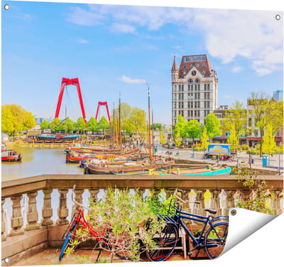 Gards Tuinposter Kleurrijke Oude Haven in Rotterdam - 100x80 cm - Tuindoek - Tuindecoratie - Wanddecoratie buiten - Tuinschilderij