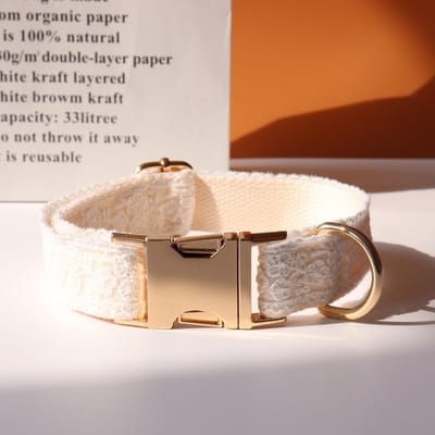 Gepersonaliseerde ID-halsband met kanten rand voor een bruiloft, luxe design halsband met touwstrik, op maat gemaakte metalen, zachte, verstelbare hondenhalsband, perfect voor een huwelijksfeest. XS