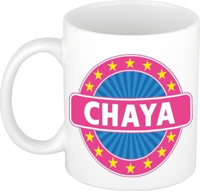 Bellatio Decorations - Chaya voornaam - koffiemok - beker - wit/roze - 300 ml - Cadeau - Dames - Collega - Moederdag - Verjaardag
